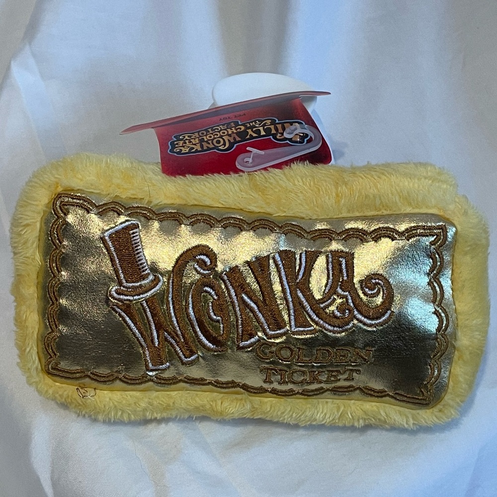 Plush Dog Toy Willy Wonka Golden Ticket